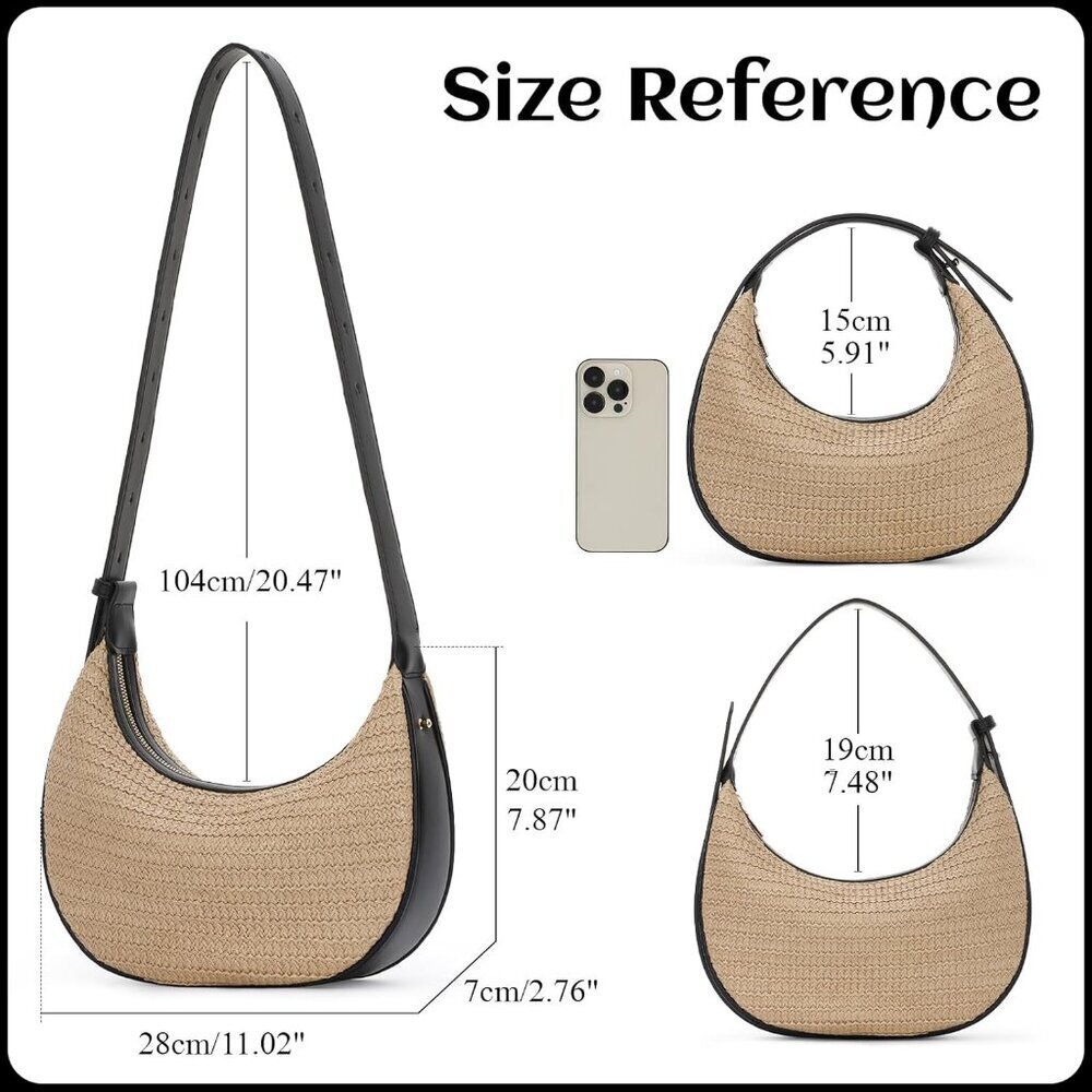 Straw Crossbody Bag Beach Tote with Adjustable Straps for Summer Travel - Picture 2 of 6
